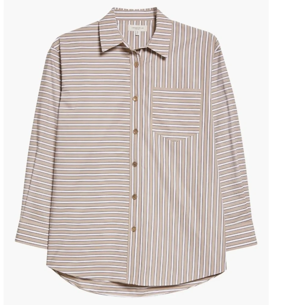 NWT Lafayette 148 New York Oversize Stripe Cotton Button-Up Shirt - Picture 1 of 16